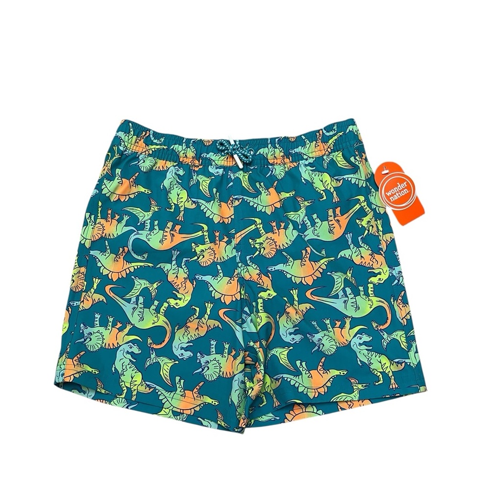 Wonder Nation Green Dinosaur UPF 50+ Swim Shorts Trunks Boys Size L(10-12) New